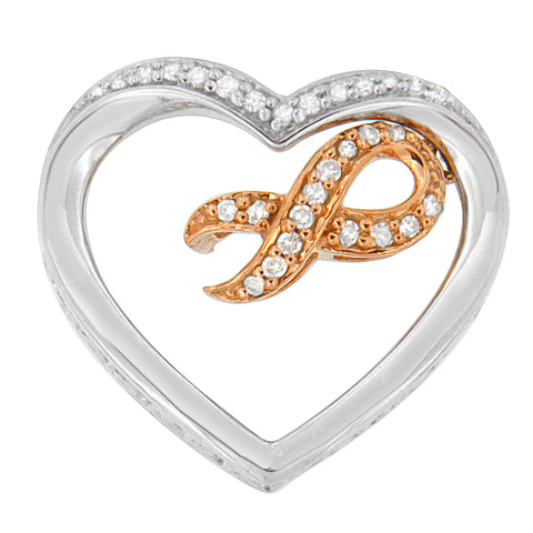 10k Rose Gold-Plated Sterling Silver Heart-Shaped 1/6carat Total Diamond Weight Round Diamond Heart and Ribbon Pendant Necklace