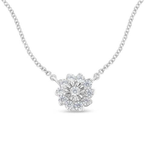 Sterling Silver 1/2carat Total Diamond Weight Diamond Flower Cluster Pendant Necklace