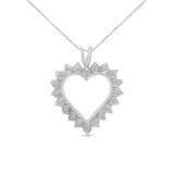 .925 Sterling Silver 1/10 Carat Total Weight 3-Prong Diamond Open Heart 18" Pendant Necklace