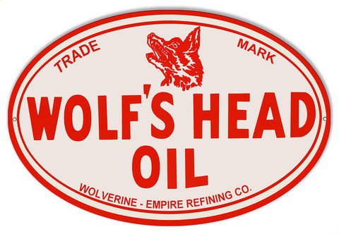 Wolfs Head Motor Oil Reproduction Gasoline Metal Sign 11×18 Oval