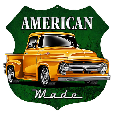 American Made Truck Cut Out 3 D Effect Garage Art Metal Sign 15.6×15.8