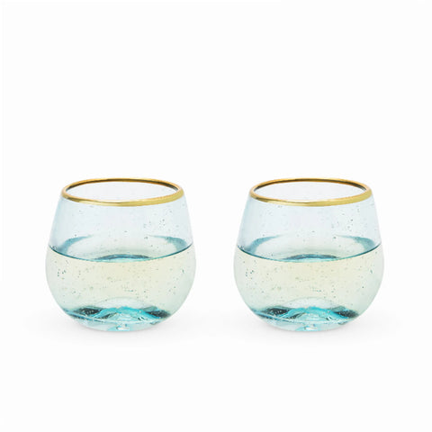 Aqua Bubble Stemless Wine Glass Set By Twine