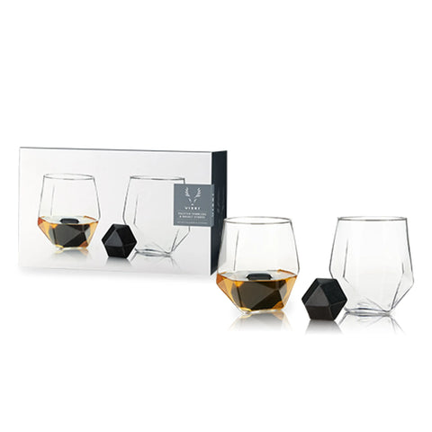 4-Piece Faceted Tumbler & Hexagonal Basalt Stone Set By Visk