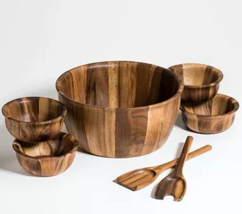 7 Piece - X-Large Salad Bowl with Servers and 4 Individuals