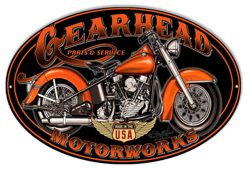 Gearhead Motorworks Motorcycle Metal Sign By Steve McDonald 11×18 Oval