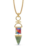 Splashy Flashy Prehnite & Diamond Mosaic Necklace in 14K Yellow Gold Plated Sterling Silver