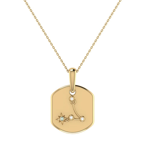 Pisces Two Fish Aquamarine & Diamond Constellation Tag Pendant Necklace in 14K Yellow Gold Vermeil on Sterling Silver