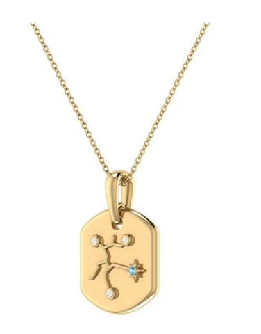 Sagittarius Archer Blue Topaz & Diamond Constellation Tag Pendant Necklace in 14K Yellow Gold Vermeil on Sterling Silver