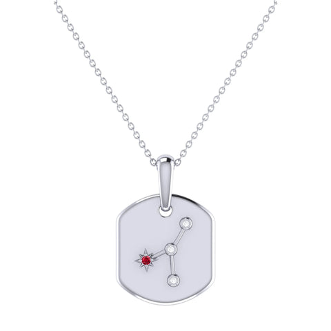 Cancer Crab Ruby & Diamond Constellation Tag Pendant Necklace in Sterling Silver