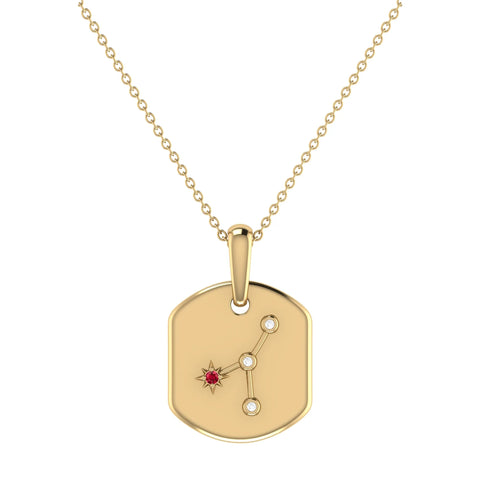 Cancer Crab Ruby & Diamond Constellation Tag Pendant Necklace in 14K Yellow Gold Vermeil on Sterling Silver