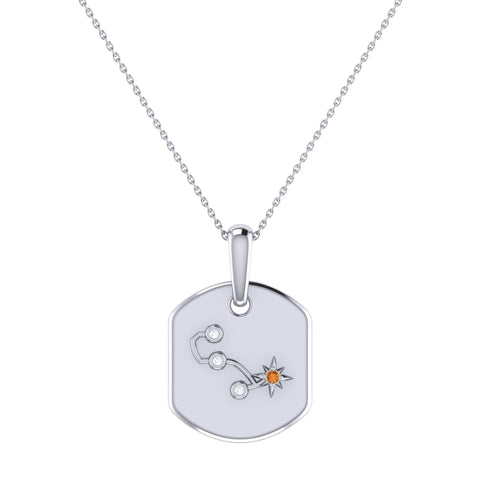 Scorpio Citrine & Diamond Constellation Tag Pendant Necklace in Sterling Silver