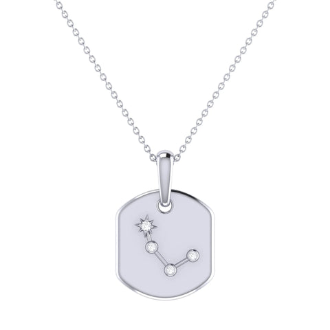 Aries Ram Diamond Constellation Tag Pendant Necklace in Sterling Silver