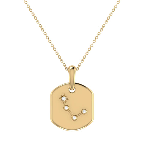 Aries Ram Diamond Constellation Tag Pendant Necklace in 14K Yellow Gold Vermeil on Sterling Silver