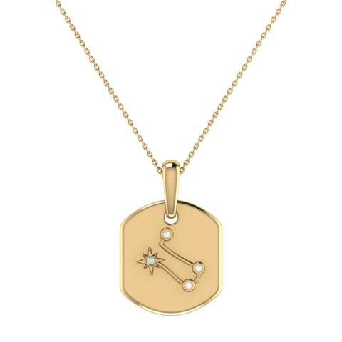 Gemini Twin Moonstone & Diamond Constellation Tag Pendant Necklace in 14K Yellow Gold Vermeil on Sterling Silver