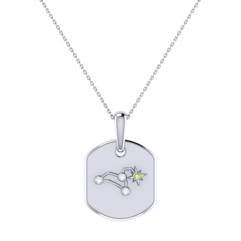 Leo Lion Peridot & Diamond Constellation Tag Pendant Necklace in Sterling Silver