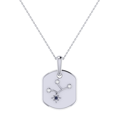 Virgo Maiden Blue Sapphire & Diamond Constellation Tag Pendant Necklace in Sterling Silver