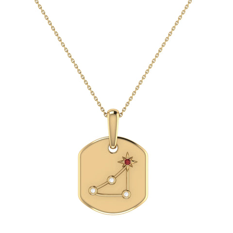 Capricorn Goat Garnet & Diamond Constellation Tag Pendant Necklace in 14K Yellow Gold Vermeil on Sterling Silver