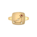 Capricorn Goat Garnet & Diamond Constellation Signet Ring in 14K Yellow Gold Vermeil on Sterling Silver