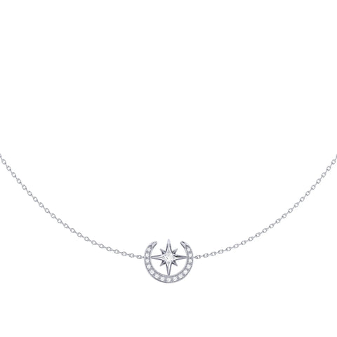 North Star Crescent Layered Diamond Necklace in Sterling Silver