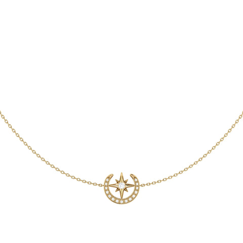 North Star Crescent Layered Diamond Necklace in 14K Yellow Gold Vermeil on Sterling Silver