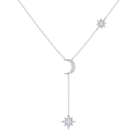 Crescent North Star Diamond Drop Necklace in Sterling Silver