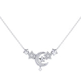 Star Cluster Moon Crescent Diamond Necklace in Sterling Silver