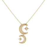 Twin Nights Crescent Diamond Necklace in 14K Yellow Gold Vermeil on Sterling Silver