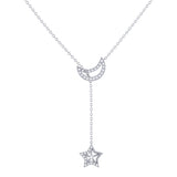 Shooting Star Moon Crescent Diamond Necklace in Sterling Silver