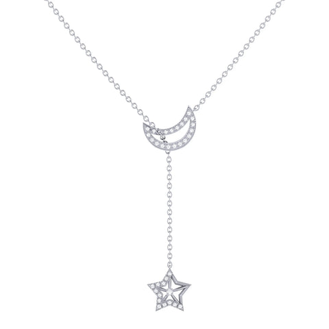 Shooting Star Moon Crescent Diamond Necklace in Sterling Silver