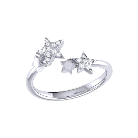 Dazzling Star Couples Diamond Open Ring in Sterling Silver