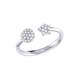 Full Moon Star Diamond Open Ring in Sterling Silver