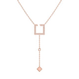 Street Light Open Square Bolo Adjustable Diamond Lariat Necklace in 14K Rose Gold Vermeil on Sterling Silver