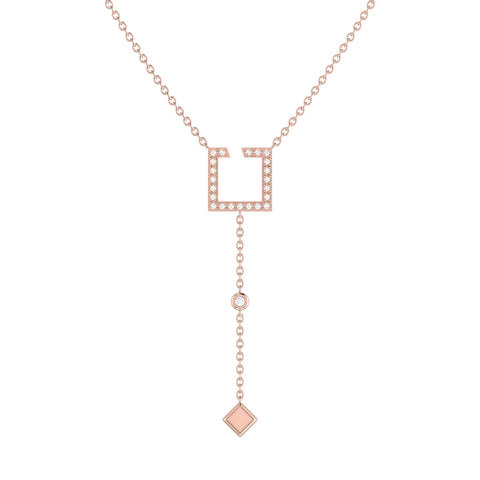 Street Light Open Square Bolo Adjustable Diamond Lariat Necklace in 14K Rose Gold Vermeil on Sterling Silver