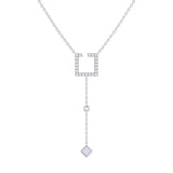 Street Light Open Square Bolo Adjustable Diamond Lariat Necklace in Sterling Silver