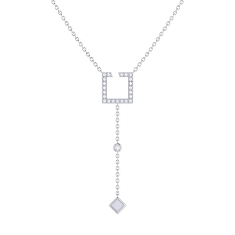 Street Light Open Square Bolo Adjustable Diamond Lariat Necklace in Sterling Silver