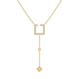 Street Light Open Square Bolo Adjustable Diamond Lariat Necklace in 14K Rose Gold Vermeil on Sterling Silver