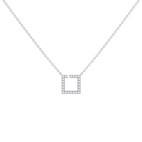 Street Light Diamond Square Necklace in Sterling Silver