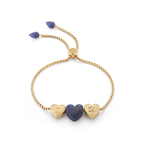 Luv Me Sodalite Bolo Adjustable I Love You Heart Bracelet in 14K Yellow Gold Plated Sterling Silver