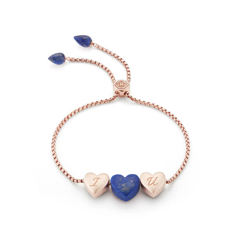 Luv Me Lapis Bolo Adjustable I Love You Heart Bracelet in 14K Rose Gold Plated Sterling Silver