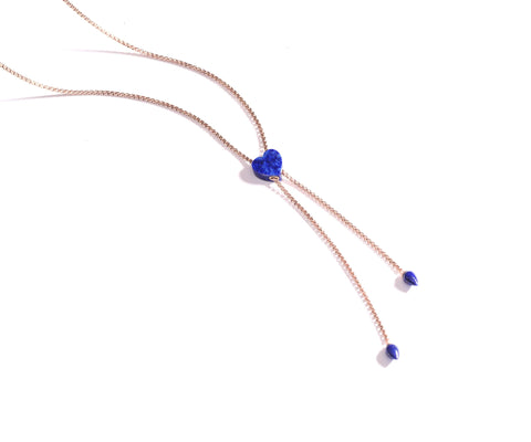 Luv Me Lapis Adjustable Heart Necklace in 14K Rose Gold Plated Sterling Silver