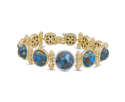 Summer Nights Turquoise & Diamond Bracelet in 14K Yellow Gold Plated Sterling Silver