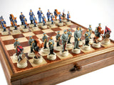 Chess Set - Civil War Resin Chessmen on Walnut/Maple Chest