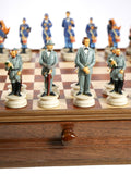 Chess Set - Civil War Resin Chessmen on Walnut/Maple Chest