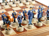 Chess Set - Civil War Resin Chessmen on Walnut/Maple Chest