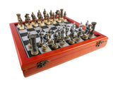 Chess Set - Armored Knights Chess Pieces on Cherry Chest