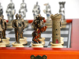 Chess Set - Armored Knights Chess Pieces on Cherry Chest