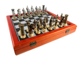 Chess Set - Armored Knights Chess Pieces on Cherry Chest