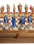 Chess Set - King Arthur Painted Resin on 15" Walnut/Maple Chest