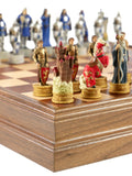 Chess Set - King Arthur Painted Resin on 15" Walnut/Maple Chest