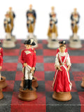 Chess Set - Painted Resin American Revolution Pieces on Red & Dusky Black Faux Leatherette Chess Board